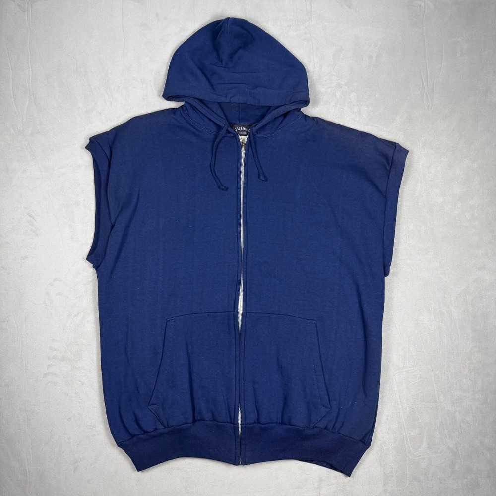 90s Mens J.B. Buck Gear Sleeveless Zip Hoodie Thermal Lined Navy Blue XL